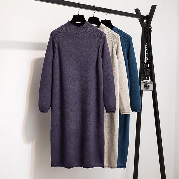 

years fashion loose cozy long knitted sweater dress female large size elegant sweaters casual dresses, Black;gray