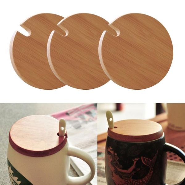 

mugs 3pcs wood lids wooden mug cover glass jar drink cup lid with spoon hole