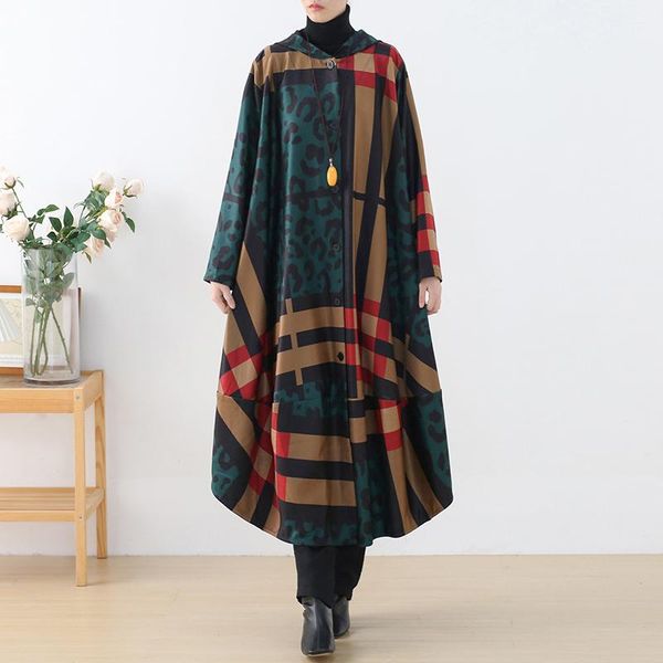 

women's trench coats johnature women retro hooded coat irregular leopard print loose patchwork 2021 autumn pocket long sleeve casual, Tan;black