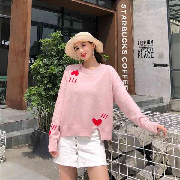 

autumn winter o-neck women sweaters korean long sleeve sweater loose knitted lazy wind pullovers warm jumper 210427, White;black