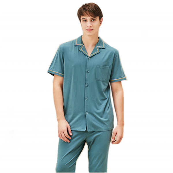 

men's sleepwear summer men mo cotton pajama sets male short sleeve turn-down collar shirt & pants casual suit xxl, Black;brown