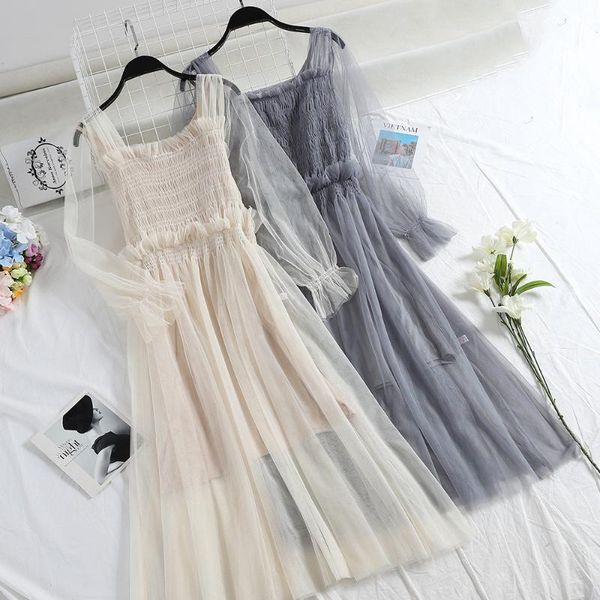 

women's two piece pants 2021 fashion dresses mesh slim dress female autumn and winter, White