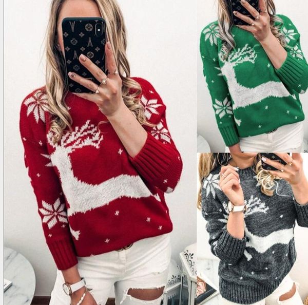 

women's sweaters 2021 autumn and winter knitted sweater women amazon european american jacquard christmas theme long sleeve, White;black