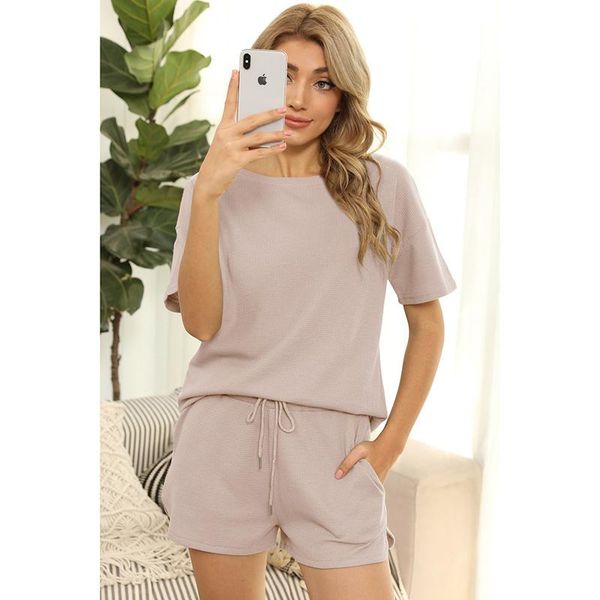 

women's tracksuits 2021 spring and summer products casual solid color short-sleeved t-shirt + shorts two-piece home fashion suit, Gray