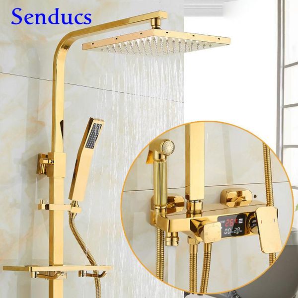 

bathroom shower set square gold system quality brass bathtub faucet rainfall head luxury sets