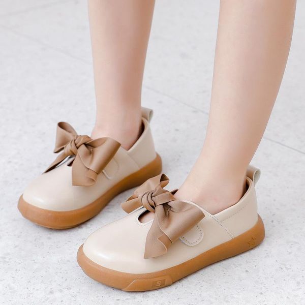 

spring/autumn genuine leather shoes girls princess bow flats dance perfotmance children loafers comfortable kids baby 02a flat, Black;grey
