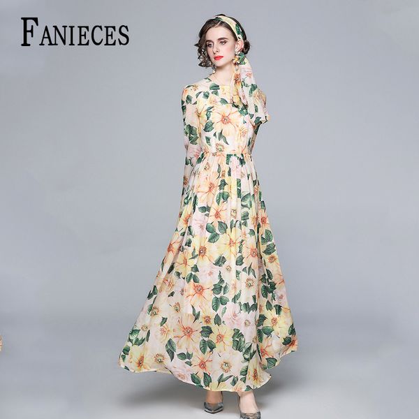 

fashion runway autumn long sleeve maxi dress women floral print elegant party holiday kobieta sukienka vestido de mujer 210520, Black;gray