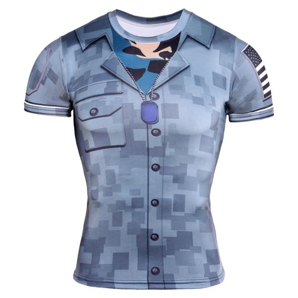 

men's t-shirts 2021 3d t shirt men fake two pieces suit print short sleeve compression skin tight casual funny shirts, White;black