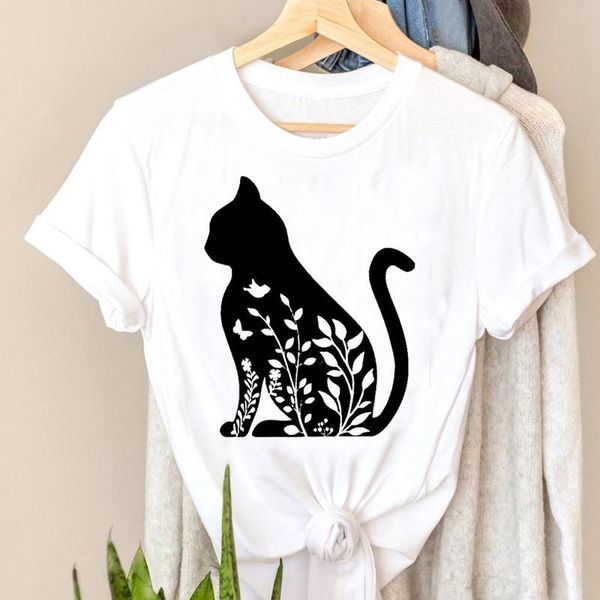 

women cat flower funny cute 90s graphic t shirts print t-shirts tee stylish style womens shirt short sleeve t-shirt feamle clothes, White