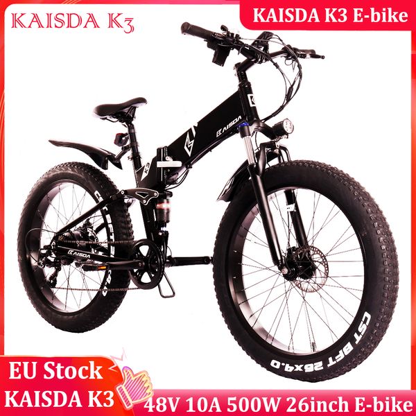 Kostenloser Mehrwertsteuer EU-Aktien Kaisda K3 26inch 48V 500 Watt Hummer Schnee Fahrrad Leistungsstarke Erwachsene Pedal Assist Electric Bike Folding Fahrrad CST Reifen