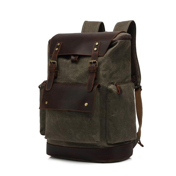

backpack decrji crazy horse leather and canvas men lapmale bagpack large capacity travel school bag vintage plecak