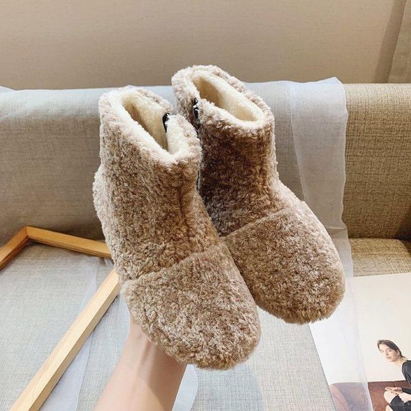 

boots designer winter zipper ankle women fashion lambswool girls non-slip casual velvet warm shoes 2021 botas mujer, Black