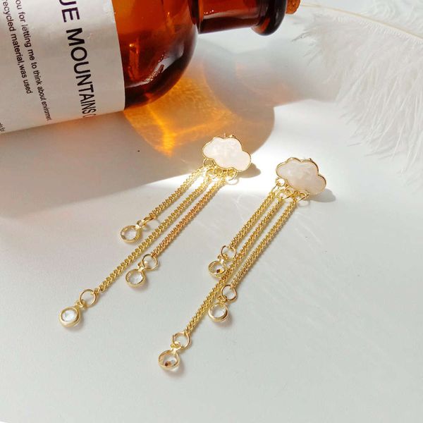 

s925 silver needle korean tassel crystal new style temperament versatile creative cloud long earrings, Black