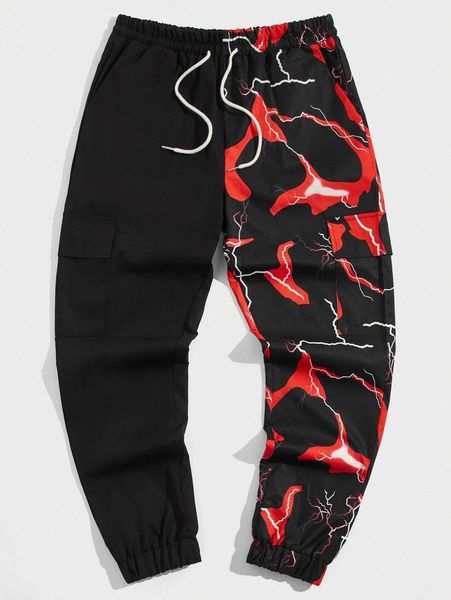 

romwe guys lightning colorblock pants t7no#, Black
