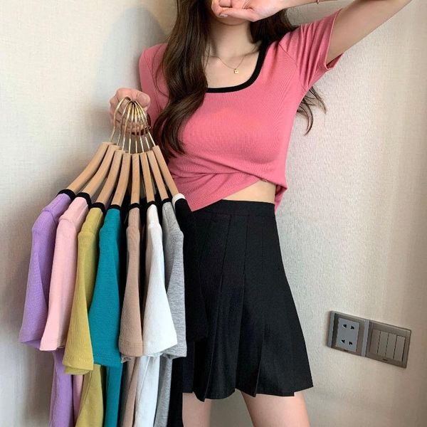 

women's t-shirt white short-sleeved spring bottoming shirt with 2021 slim threaded short shirts for women