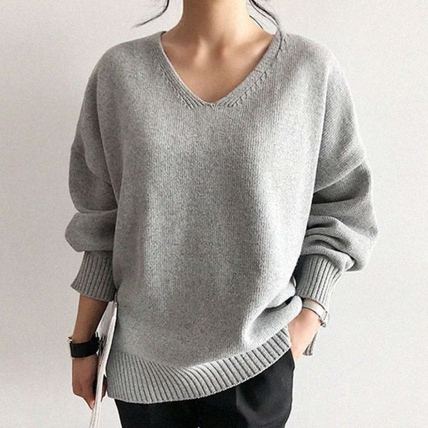 

autumn and winter sweater v-neck loose casual fashion, White;black