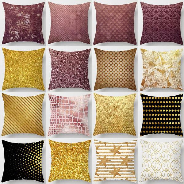 

square decorative throw pillow case plaid geometric 45*45cm nordic style printed polyester peach suede pillowcase home decor