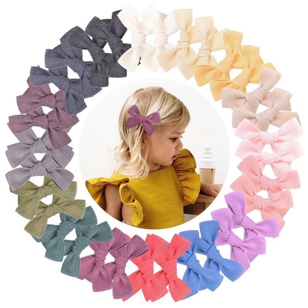 3,5-Zoll-Haarschleifen aus fester Baumwolle mit Clips für Mädchen und Kinder, Prinzessin, schlichte Leinenschleifen, Haarnadel für Baby-Mädchen-Haar-Accessoires