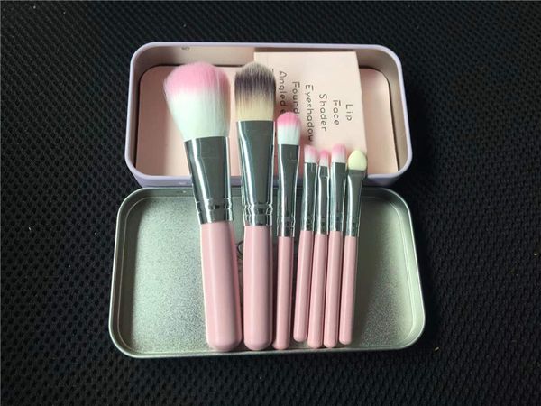 

mini portable makeup brushes sets 7pcs cosmetic brush foundation eyeshadow eyeliner eye lip make up brush kits with metal case