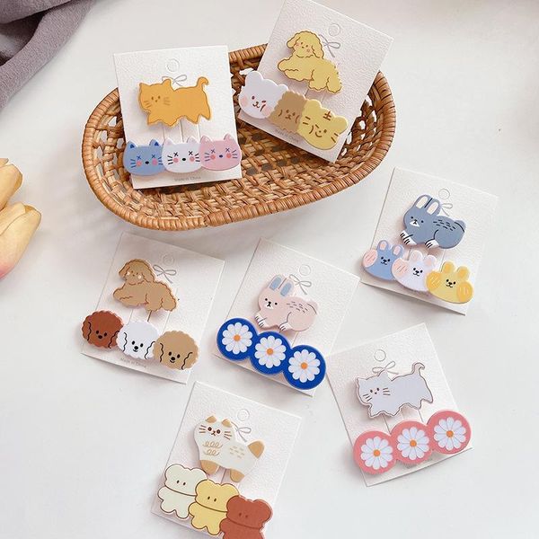 

hair accessories cute girl kawaii cartoon baby clip set children's kids headwear cat flower clips, Slivery;white