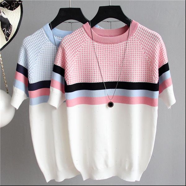 

summer women sweaters short sleeve korean sweater knitted pullover all match basic thin pull femme jumper female pink, White;black