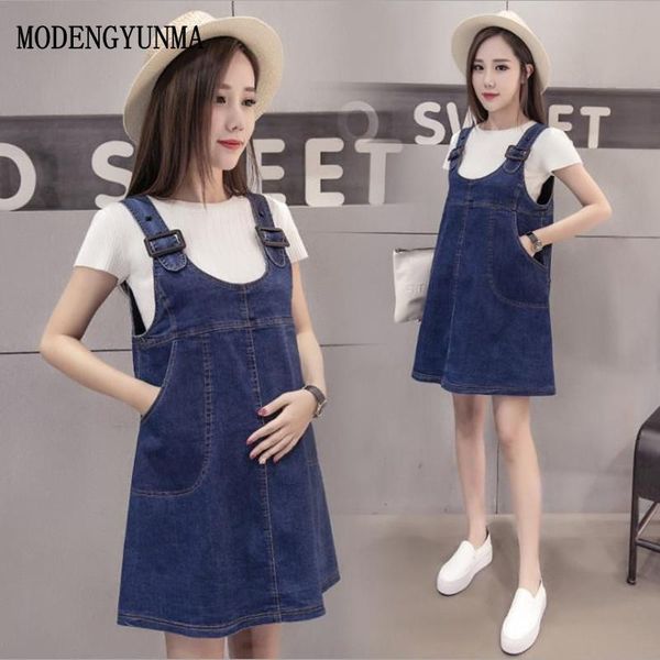 

maternity dress denim dress+ t shirt two set pregnancy clothes dresses pregnant for women, White