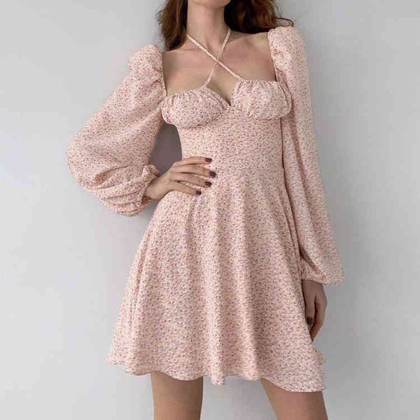 

Floral A-line Halter Long Sleeve Floral Women Night Club Party Dresses A-line Elegant Ladies Bohemian Beach Casual Dress Clothes, Black;gray