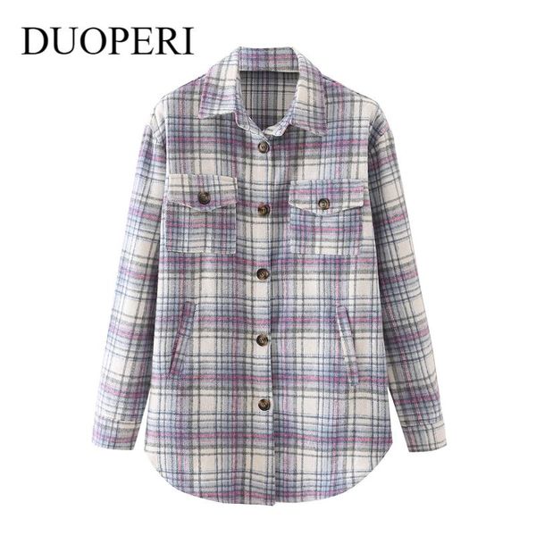 

women's jackets duoperi 2021 women fashion with pockets plaid single breasted jacket lapel neck long sleeve vintage female coats chic, Black;brown
