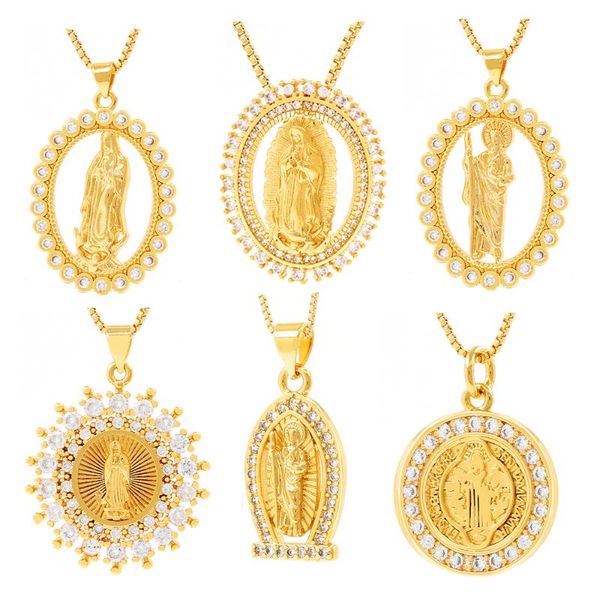 

pendant necklaces virgin mary copper necklace creative personality real gold plated crystal 2021 fashion, Silver