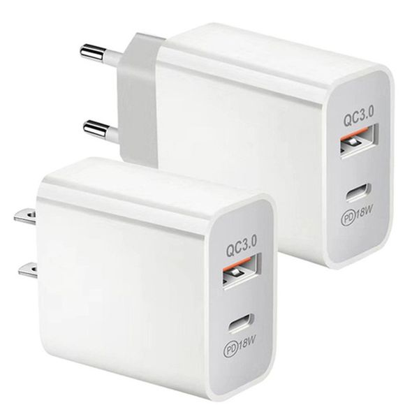 

quick charger qc 3.0 pd 18w type-c usb c port eu us uk au plug fast safe charging adapter wall home chargers