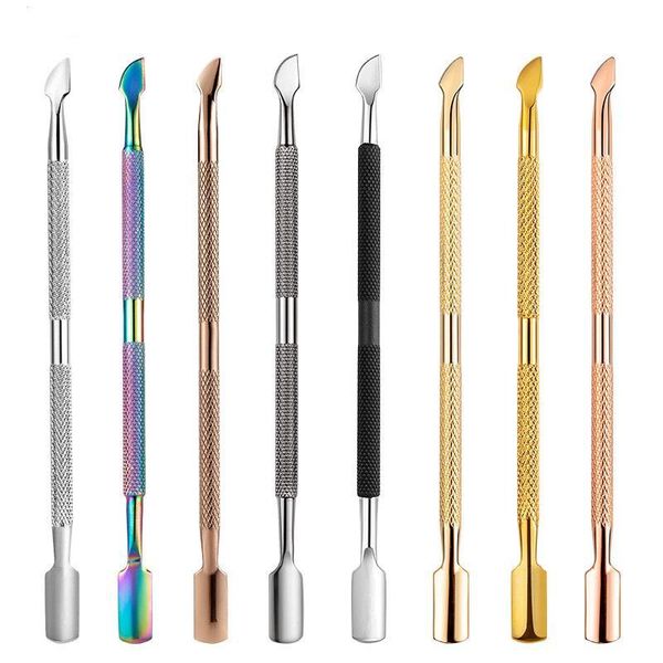 

cuticle pushers nail art files uv gel polish dead skin remove manicure pedicure clean care tools 8 colors stainless steel spoon pusher