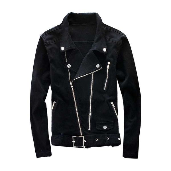 

men's jackets 2021 fashion denim jacket multi-zip belt jeans punk fitted streetwear, Black;brown