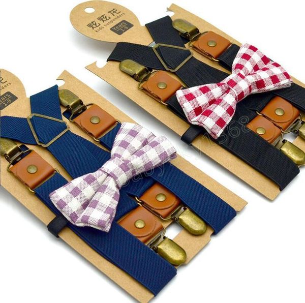 

suspenders and bow tie set y back 3 clips adjustable elastic trouser braces children boys girls wedding party event, Black