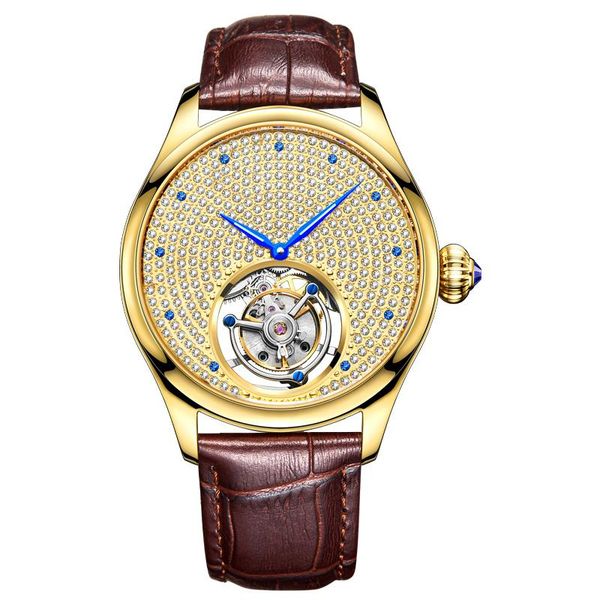 

creative personality starry rhinestone men watch tourbillon automatic mechanical hollow business clock wristwatches, Slivery;brown