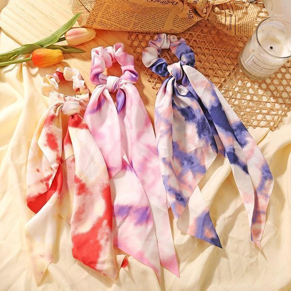 

chiffon ribbon knotted hair tie hairbands for women bow ponytail holder scrunchies bands streamer headwear accessories1