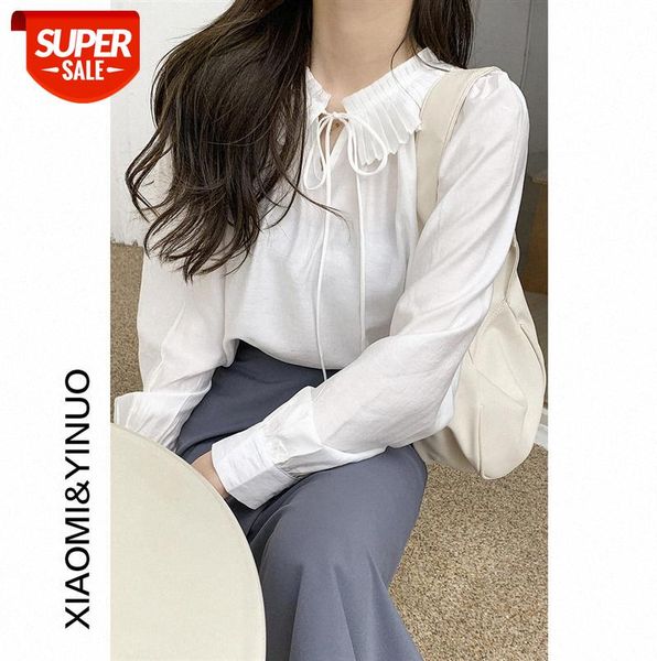 

[ou fan] 7841 loose tie doll collar bow shirt female design blouse #wf2c, Black;gray