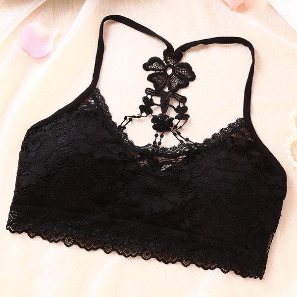 

lace tube hollow out cross back solid color push up beauty fashion bras for women bustiers & corsets, Black;white