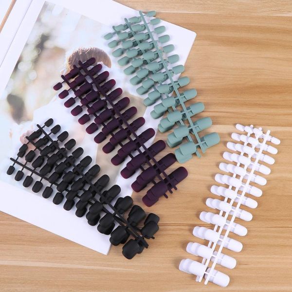 

pcs frosted matte manicure hand nail piece mist face short square false (24 fleshy sm28-413 jade blue, 24 nails, Red;gold