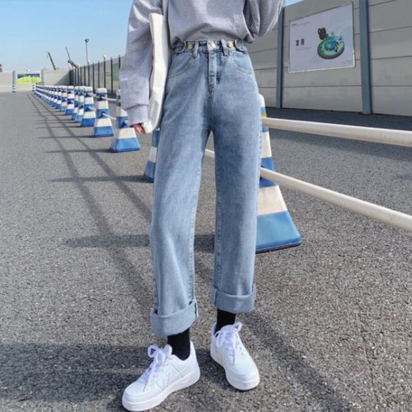 

women's jeans woman high waist clothes wide leg denim clothing blue streetwear vintage quality fashion harajuku straight pants yp6