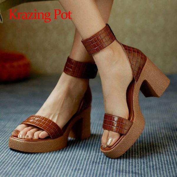 

krazing pot super high heel sling back solid vintage young lady korean girls daily wear vitality buckle straps sandals women l15 dress shoes, Black