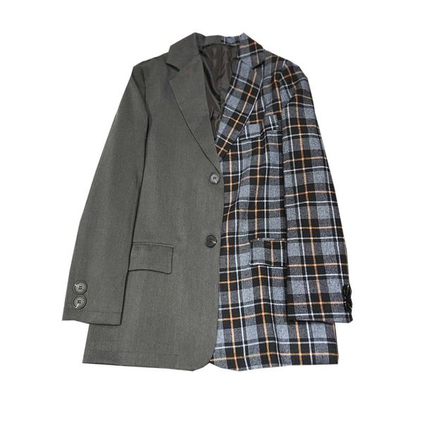 

spring ladies suit vintage gray lattice stitching contrast color matching check blazer women coat sweet casual jacket 210510, White;black