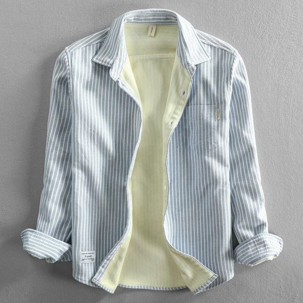 

men's casual shirts winter fleece oxford for men classic striped all-match simple pockets square collar warm thicken male blouse coats, White;black