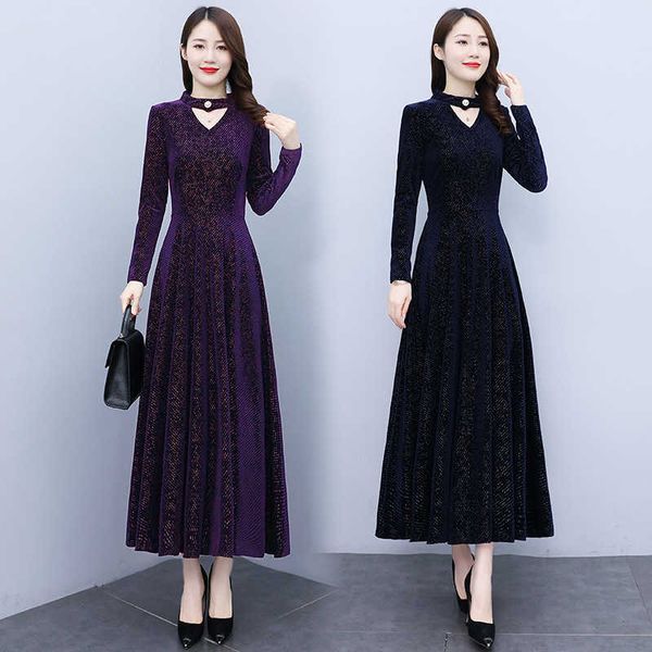 

sleeved dress autumn and winter 2021 women's clothing temperament slim fit and slim knit printing large swing long skirt drs, Black;gray