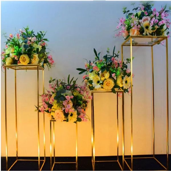 

party decoration 4pcs shiny gold iron plinths pillar cake holder metal frame backdrops wedding centerpiece flower stand home crafts rack dec