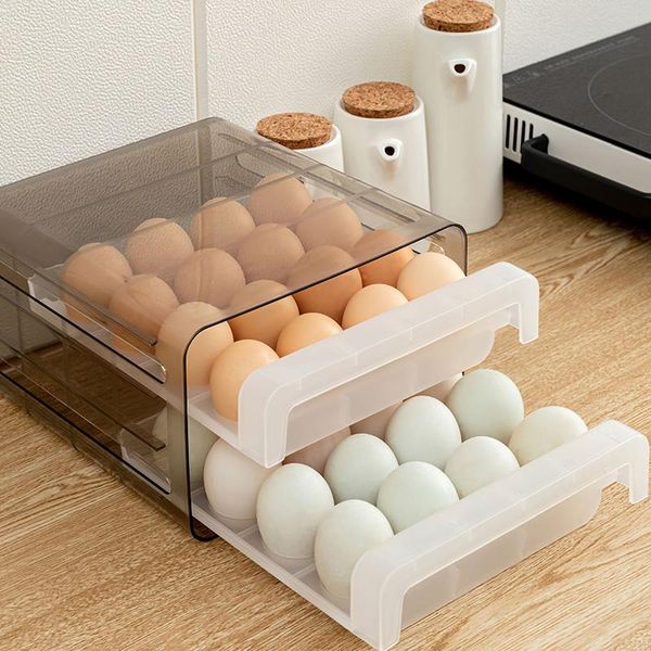 

egg storage box holder organizer kitchen rectangular refrigerator double drawer type classified transparent rack bottles & jars