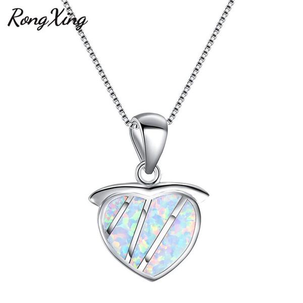 

pendant necklaces rongxing silver color white/blue fire opal heart pendants for women black gold filled fashion necklace nl0156