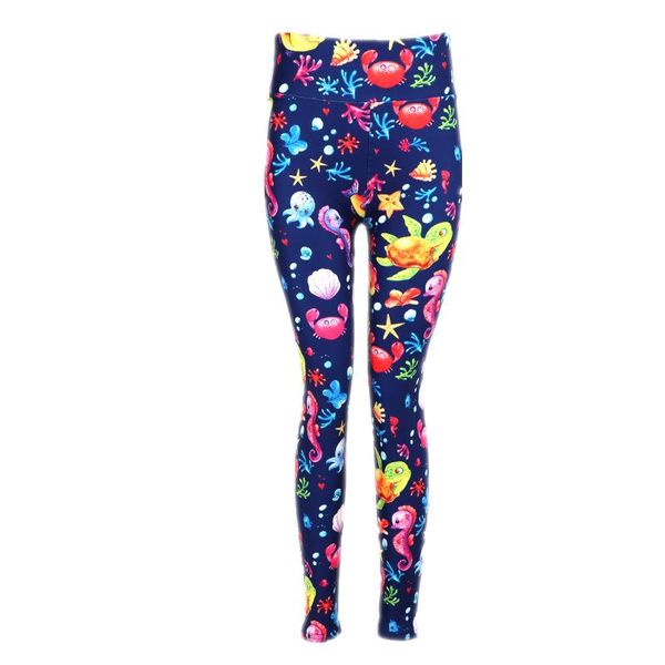 

women's leggings mommy daughter under water world sea animals fish, Black