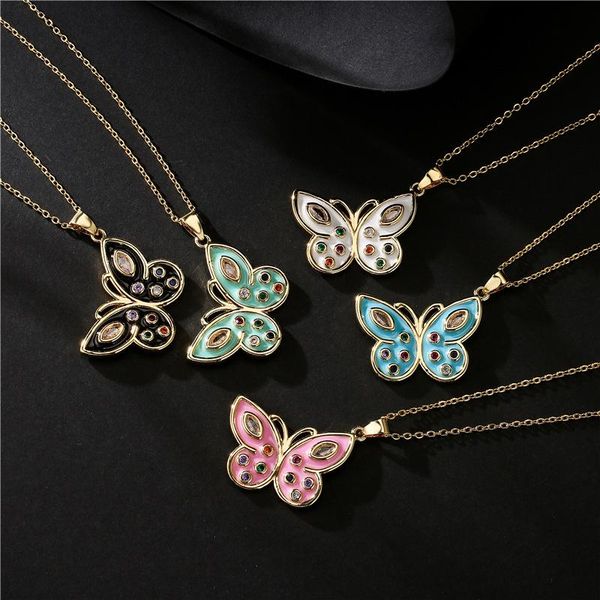 

pendant necklaces cz zircon butterfly necklace women fantastic enamel insect for jewelry wholesale bijoux femme ag-12, Silver