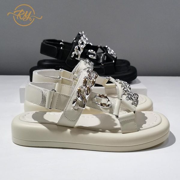 

sandals ry-relaa european women's shoes genuine leather platform 2021 fashion summer ins luxery women tide, Black