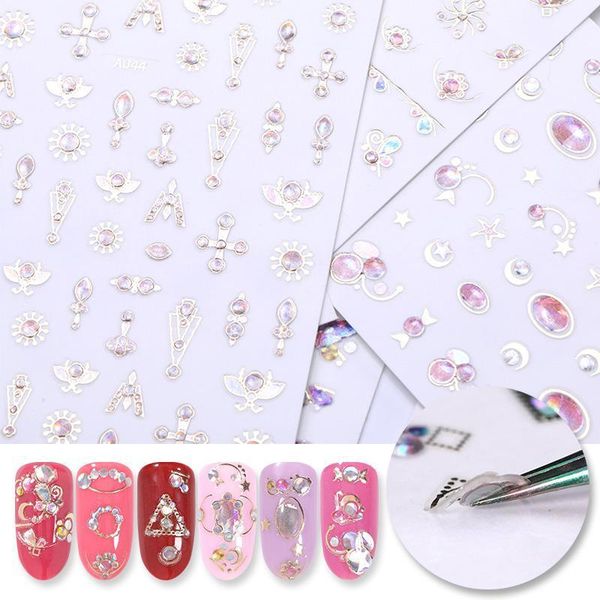 

sheet mix patterns rhinestone 3d nail sticker art transfer stickers paper nails decorations diy design1, Black